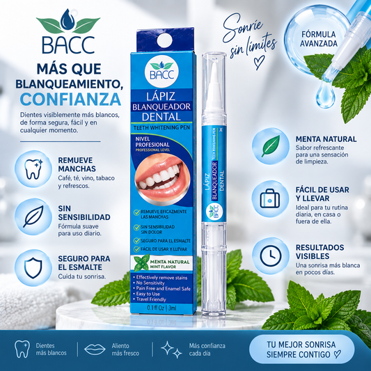 Lapiz blanqueador dental BACC - mas que blanqueamiento, confianza